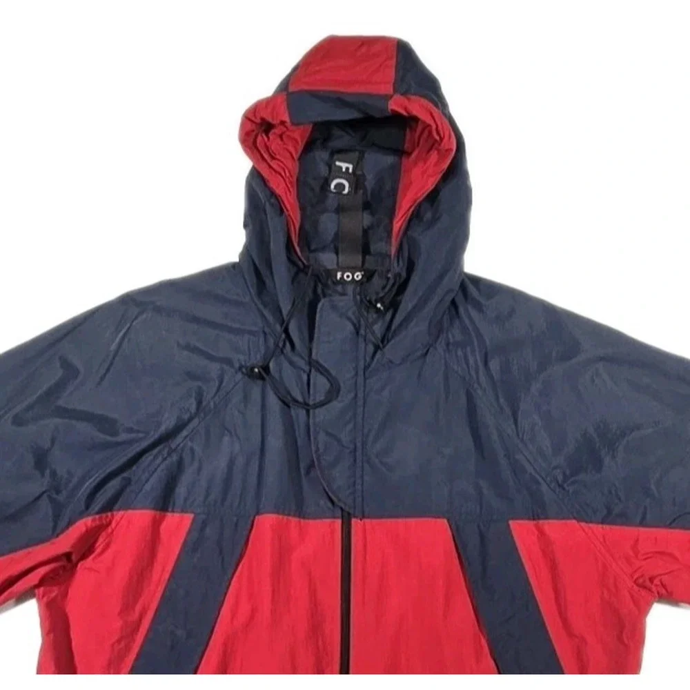 FOG By London Fog Men's Hooded Windbreaker Red Blue Zip Up Jacket Size Large